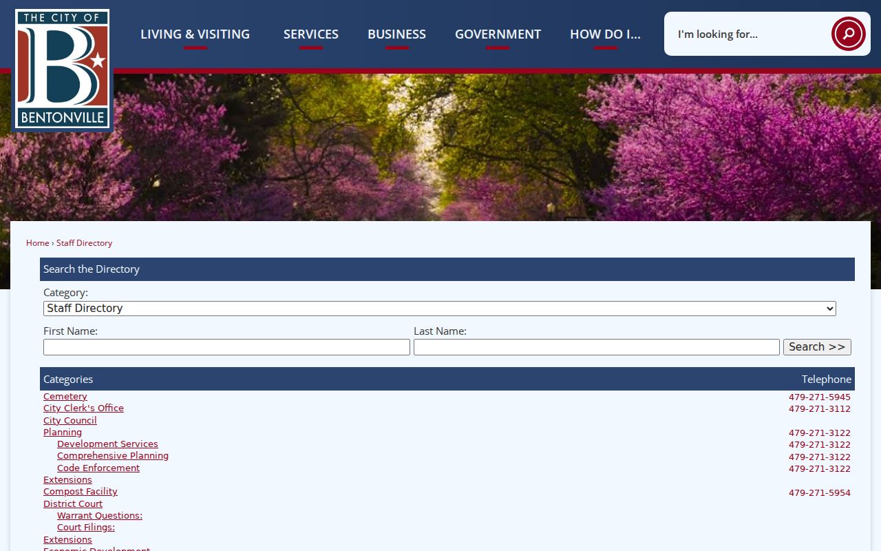 Bentonville people search city staff directory