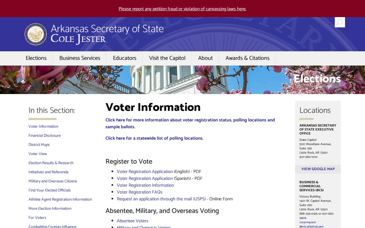 Bentonville voter registration records Arkansas Secretary of State information